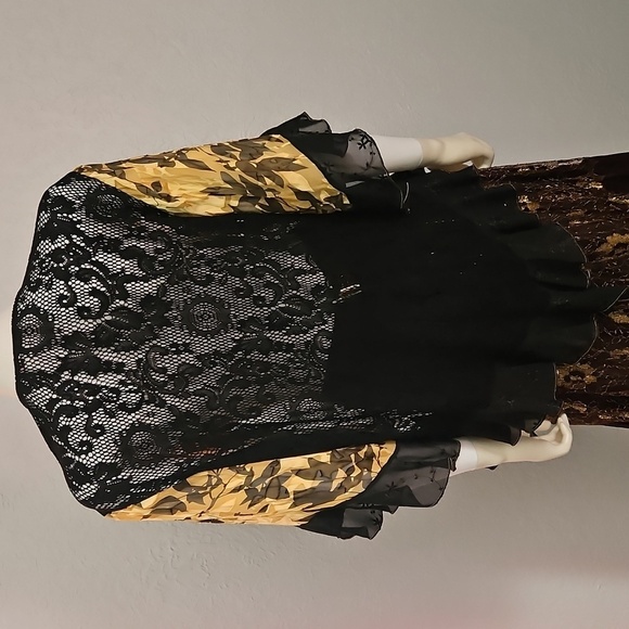 SPENCER ALEXIS Flowy Floral Ruffle Chiffon Witchy Goth Silk Blend Kimono - Picture 7 of 10